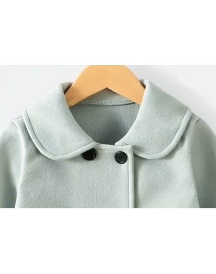 Mint Green Girls Elegant Woolen Lapel Pea Coat with Long Sleeves Windproof Thermal Fleece Jacket ( Copy )