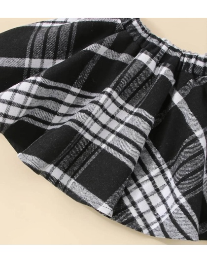 Autumn And Winter New Baby Girls' Thickened Plaid Long-sleeved Skirt Set Black and White Buffalo Plaid Jacket Pea Coat