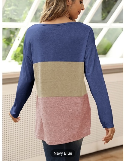 Color Block Striped Crew Neck Long Sleeve T Shirt Womenswear Top Comfort Tshirt Longsleeves Streetwear Lady - Box 2