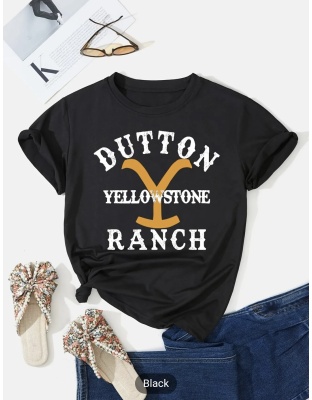 Yellowstone Graphic Print Short Sleeve T Shirt Fashion Blouse Comfort Dutton Womenswear Top Tshirt Streetwear Ranch Summer Lady Casual Crew neck - Box 2 ( Copy )