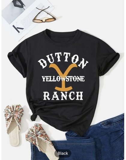 Yellowstone Graphic Print Short Sleeve T Shirt Fashion Blouse Comfort Dutton Womenswear Top Tshirt Streetwear Ranch Summer Lady Casual Crew neck - Box 2 ( Copy )