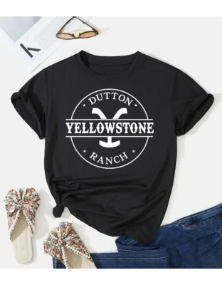 Yellowstone Graphic Print Short Sleeve T Shirt Fashion Blouse Comfort Dutton Womenswear Top Tshirt Streetwear Ranch Summer Lady Casual Crew neck (All White Graphic / NO YELLOW) - Box 2