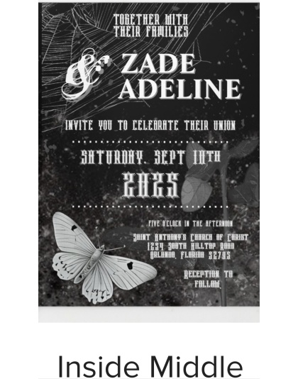 5x7 Trifold Wedding Invitation Haunting Adeline Zade Meadows H.D. Carlton Themed Hunting Adeline Addie Zaddy Dark Romance